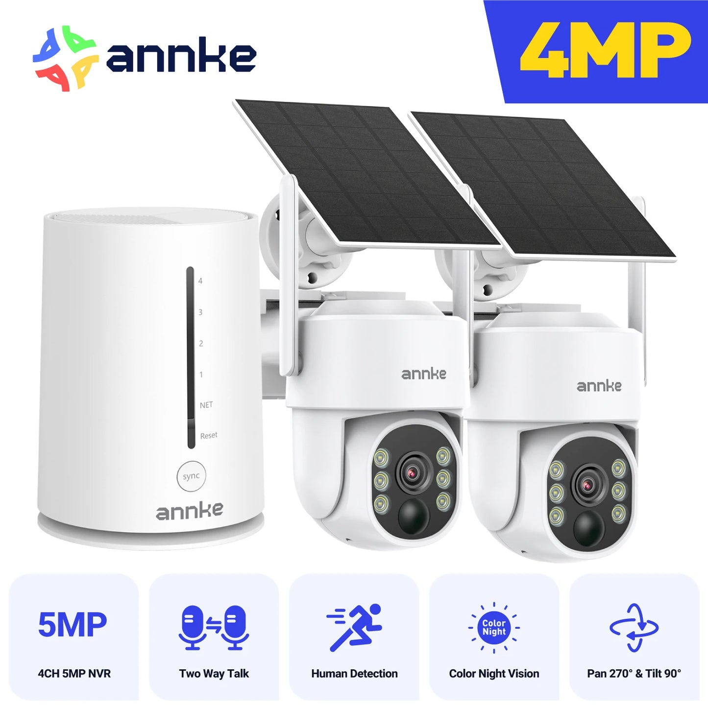 ANNKE 4MP Solar Wireless Security Cameras With 4CH NVR