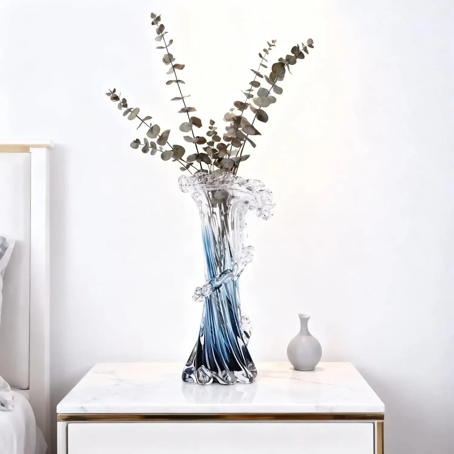 Hand Blown Glass Vase Ocean Wave Centerpiece For Home Decor