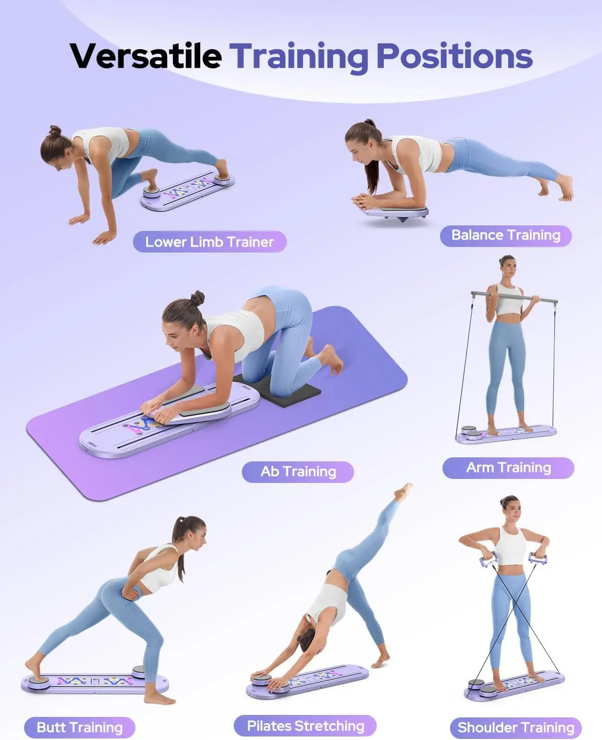 Foldable Pilates Reformer Set 7 In 1 MultiUse Portable Board