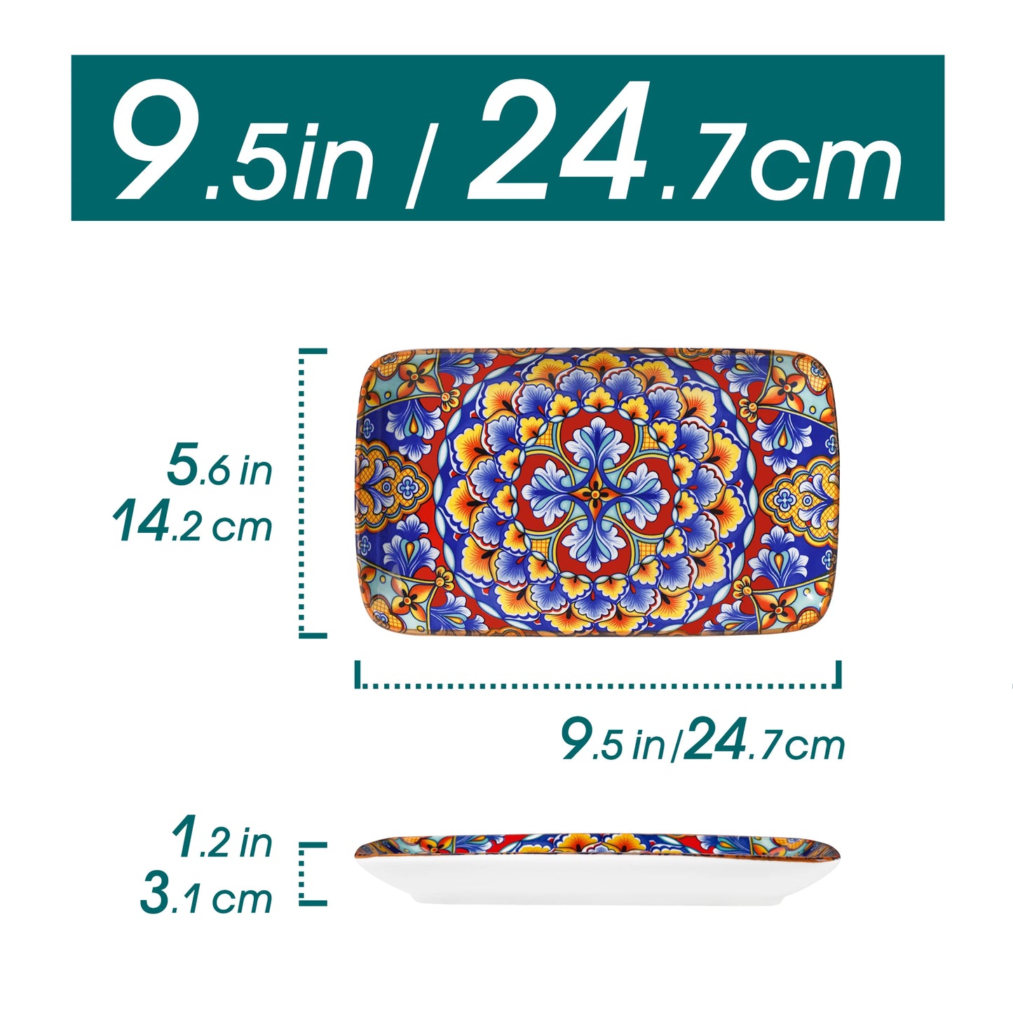 MALACASA Rectangular Porcelain Serving Plates Set Bohemian Floral