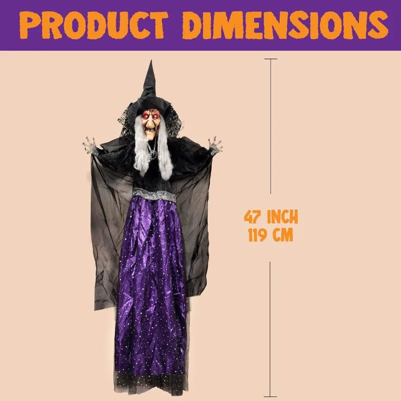 Animated Witch Halloween Decoration With Sound Activated Led Lights