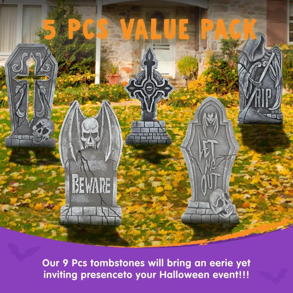 Joyfy 5 Pack Halloween Graveyard Foam Headstones Outdoor Lawn Tombstones