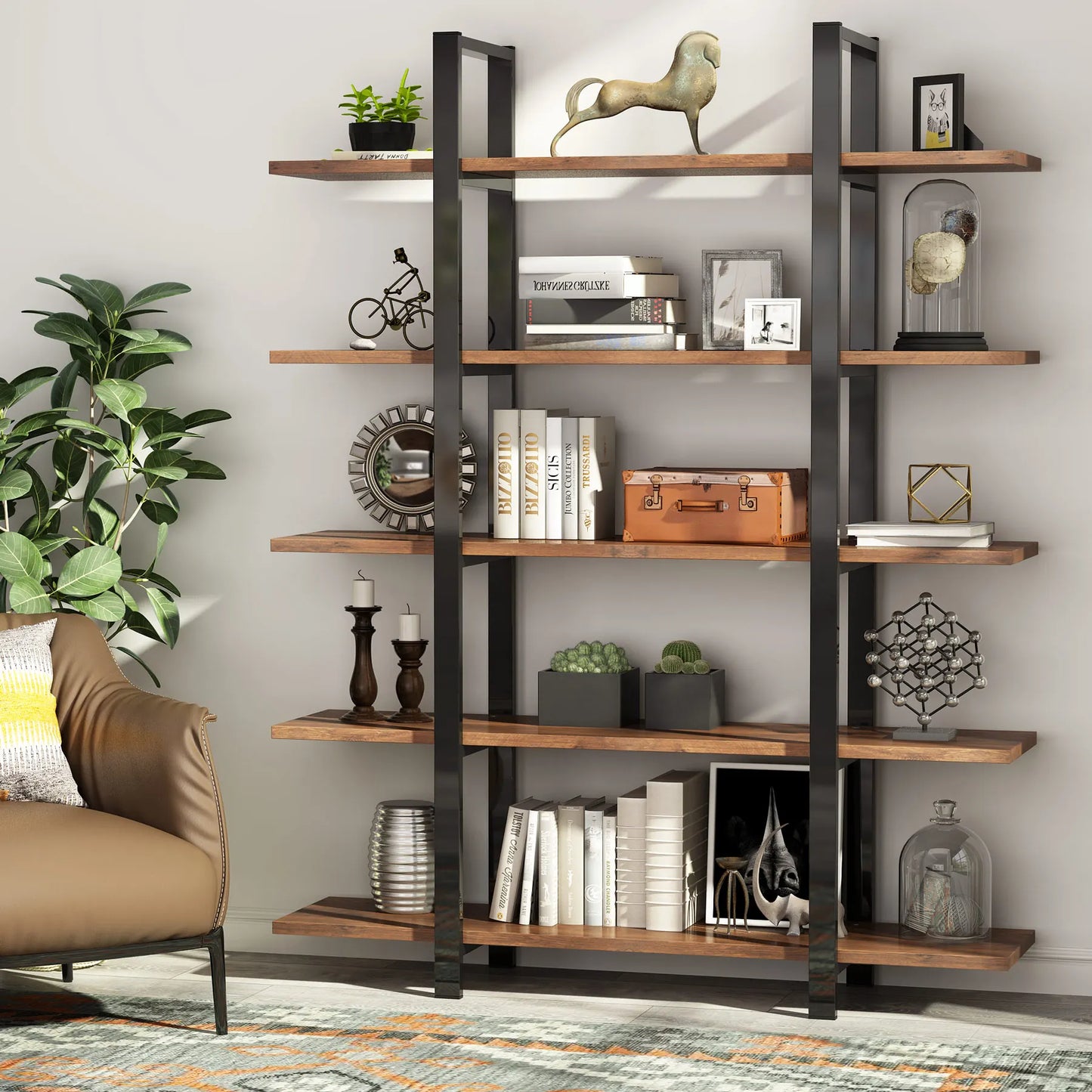 Tribesigns Industrial Bookshelf Tall Bookcase With Open Shelves
