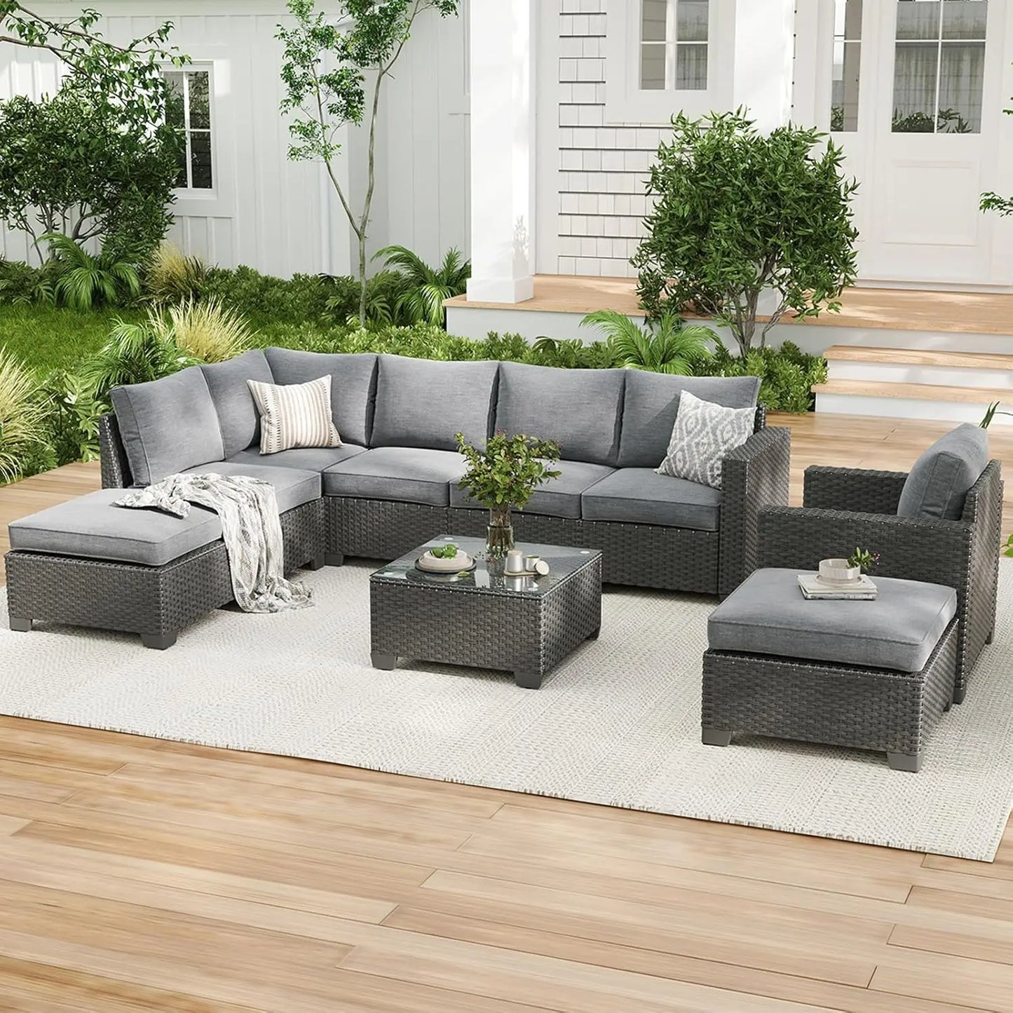 Patio Sectional Sofa Set Outdoor Furniture With Ottoman
