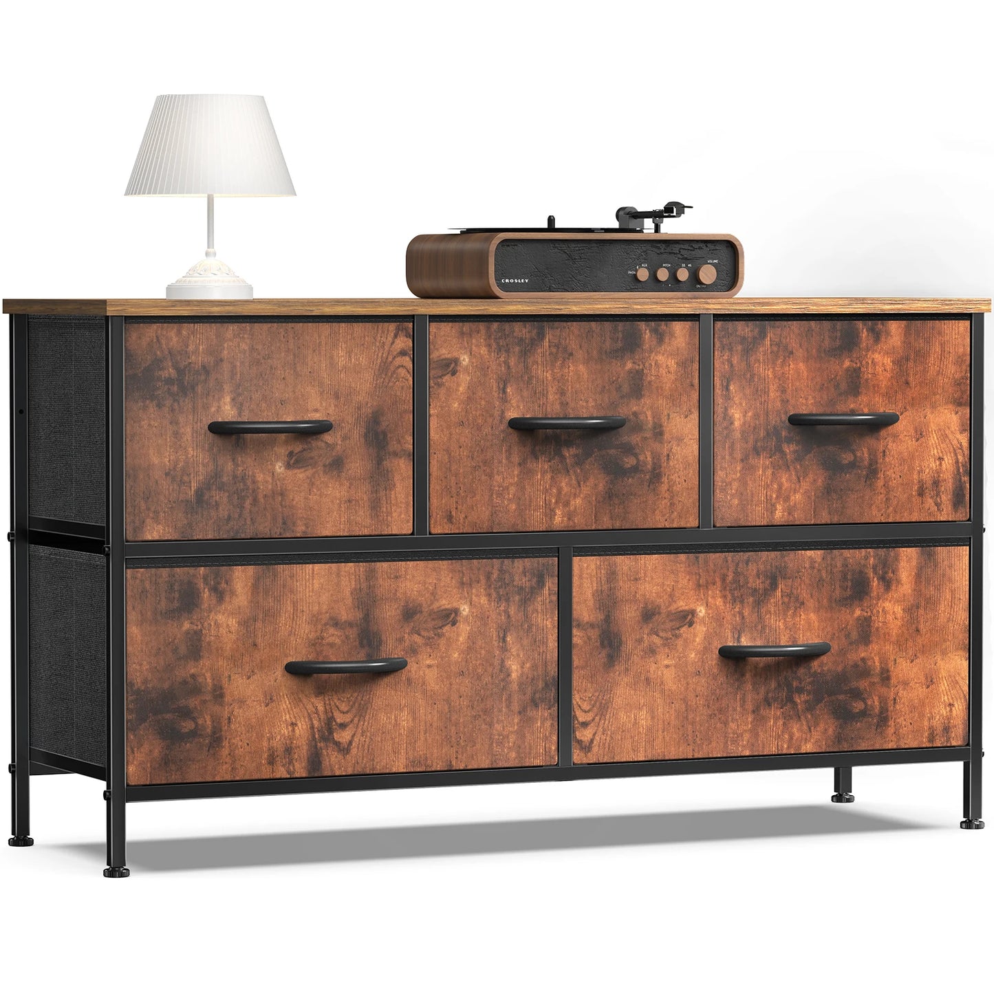 JHK Living Room Display Cabinet With Fabric Drawers Steel Frame
