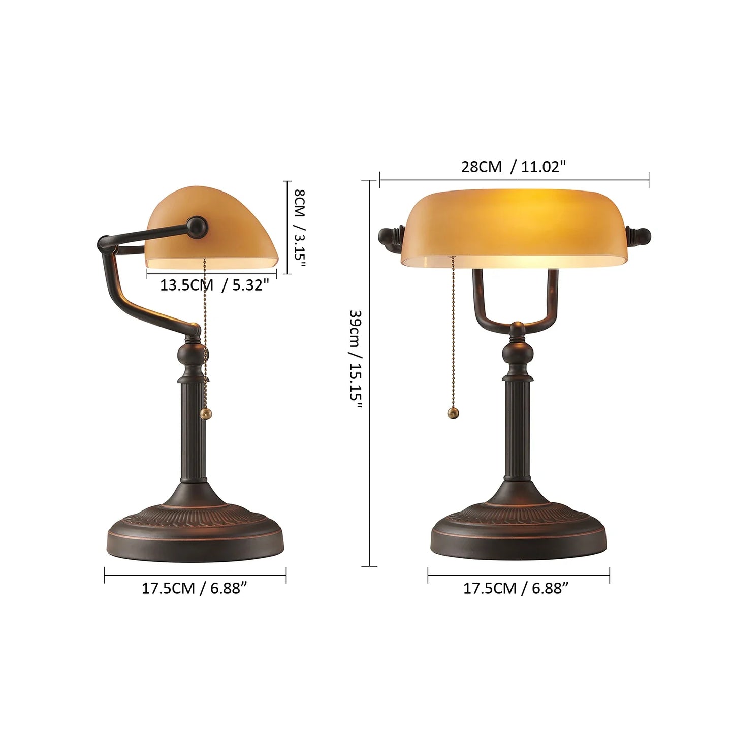 Glass Banker Desk Lamp With Zipper Switch For Home Office