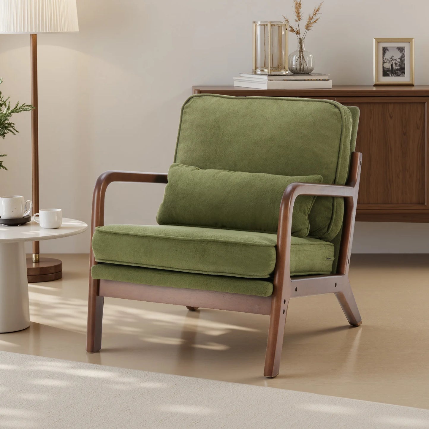 JHK Mid Century Modern Chair With Solid Wood Frame Arms