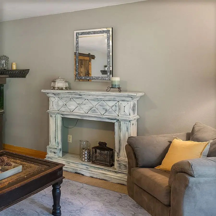 Rectangular Wall Mirror With Crystal Diamond Accents For Bathroom