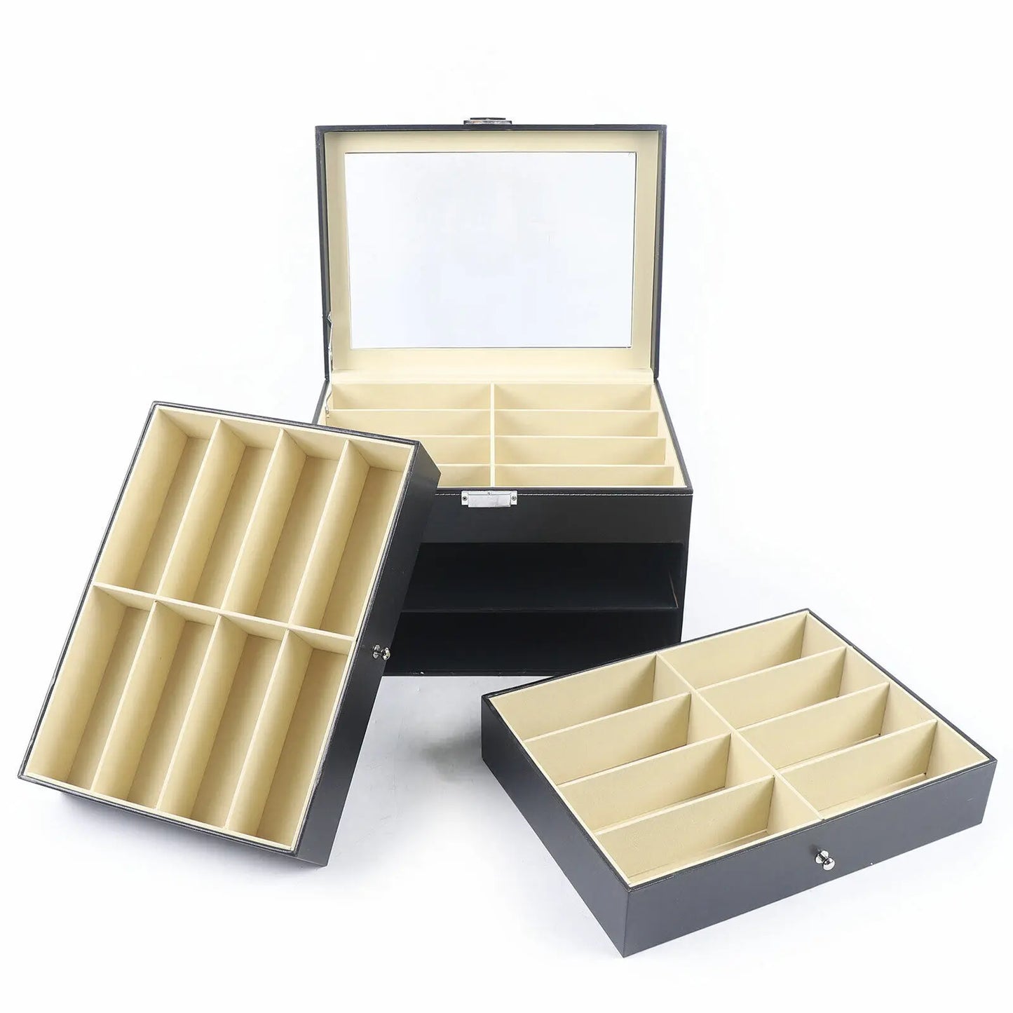 Premium PU Leather Display Organizer Box With Glass Window