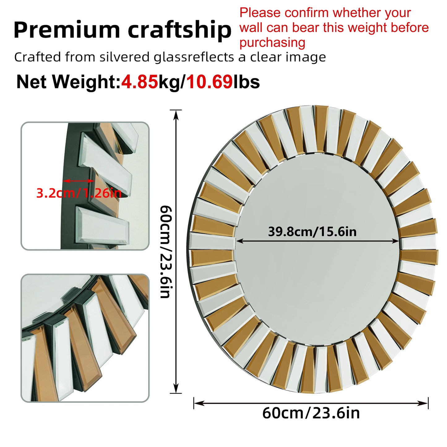 Round Starburst Wall Mirror Tawny Accent For Bathroom Living Room