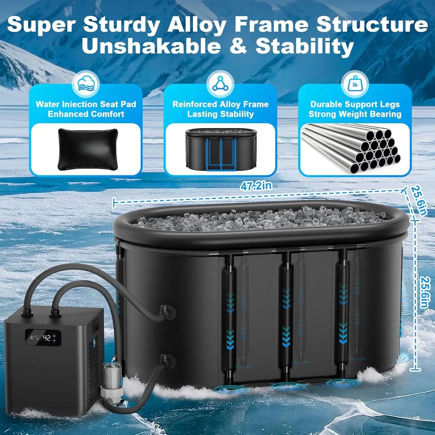 Ice Bath Chiller Cold Plunge Tub Kit 1.3 HP With External Filter Pump