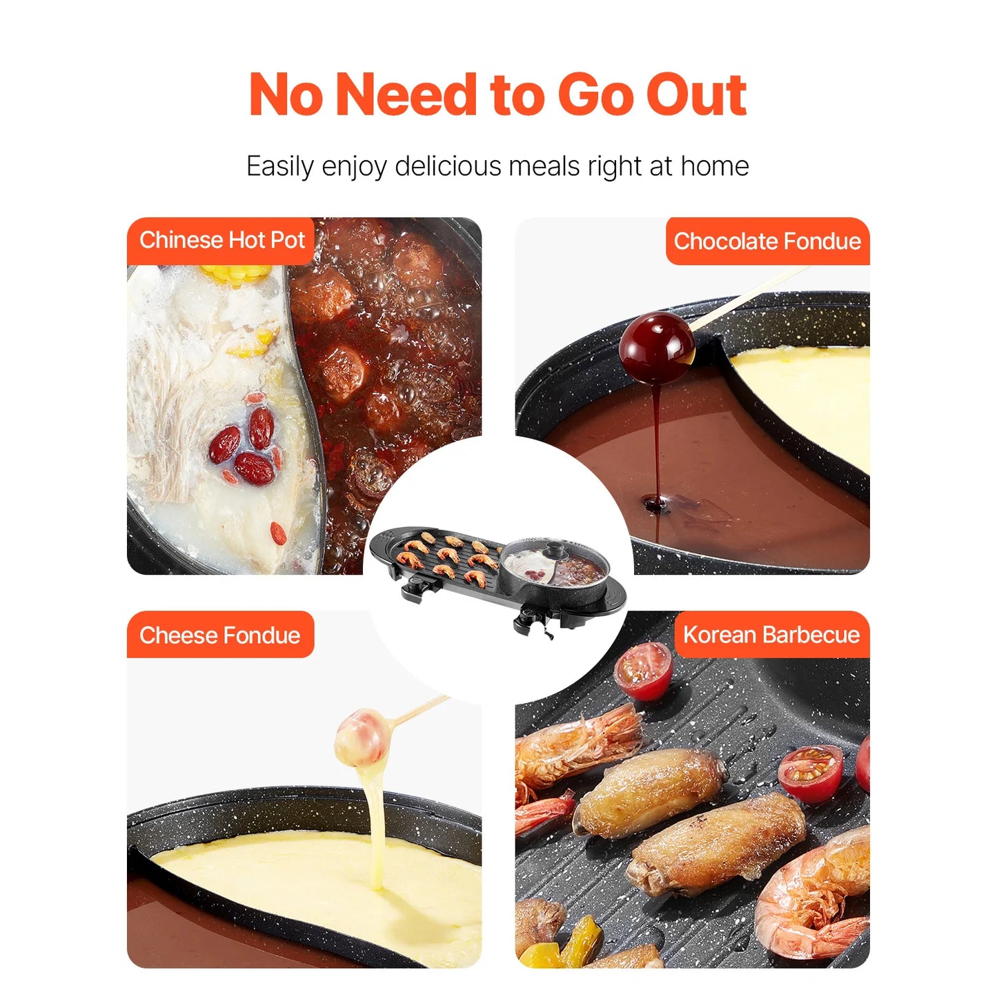 SucceBuy 2200W 2-in-1 Smokeless Hot Pot And Grill With Dual Temperature