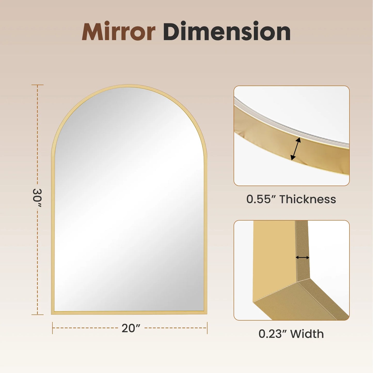 JHK Arched Metal Framed Mirror For Wall Bathroom Bedroom Entryway