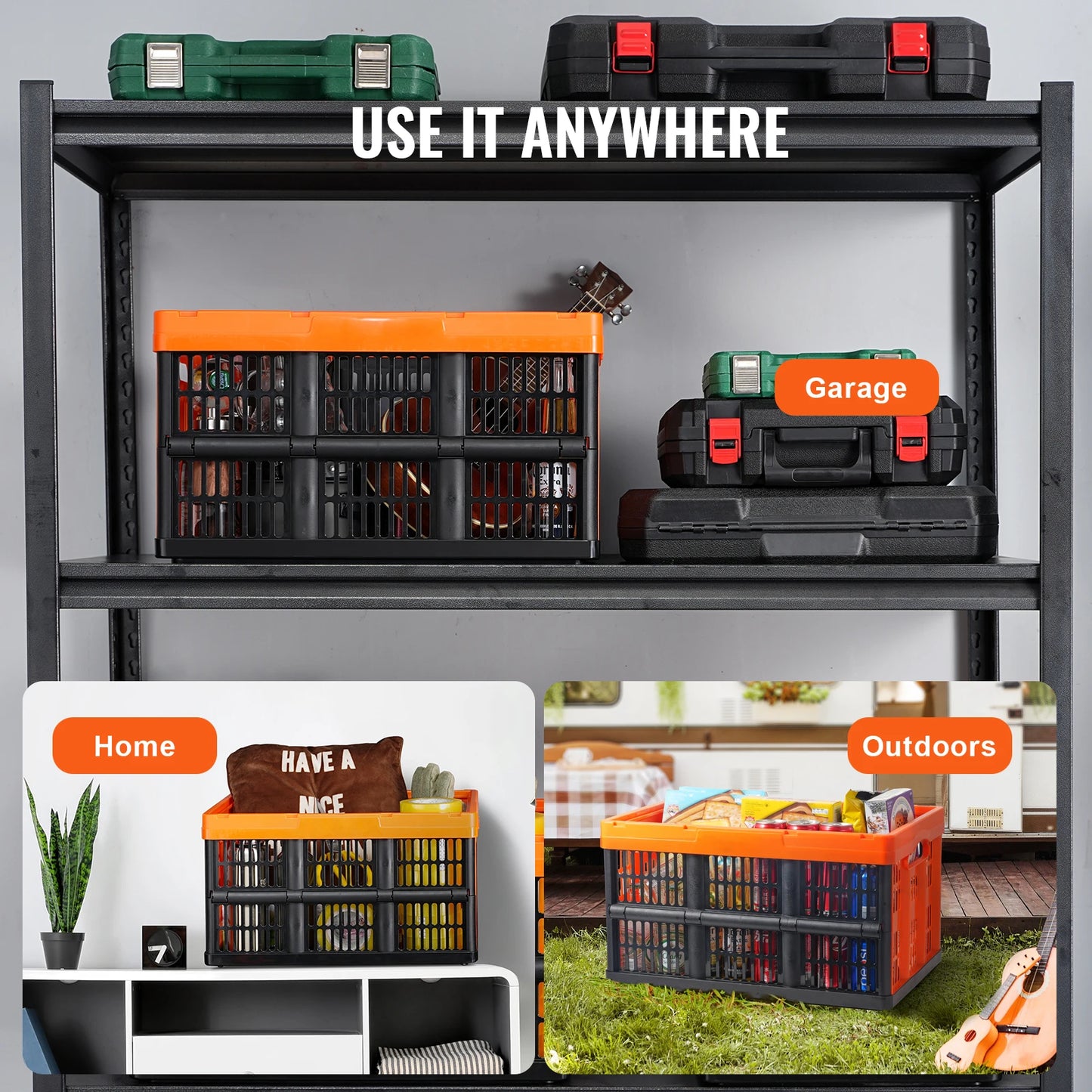 SucceBuy Collapsible Storage Baskets With Handles Stackable Bins