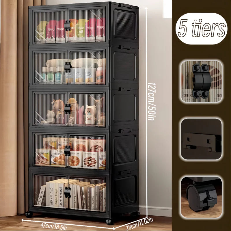 Onenoble Foldable Stackable Storage Cabinet With Clear Doors