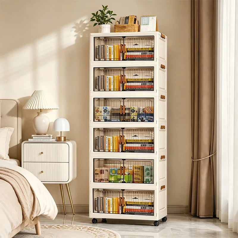 Foldable Stackable Plastic Storage Cabinet With Wheels And Magnetic Doors