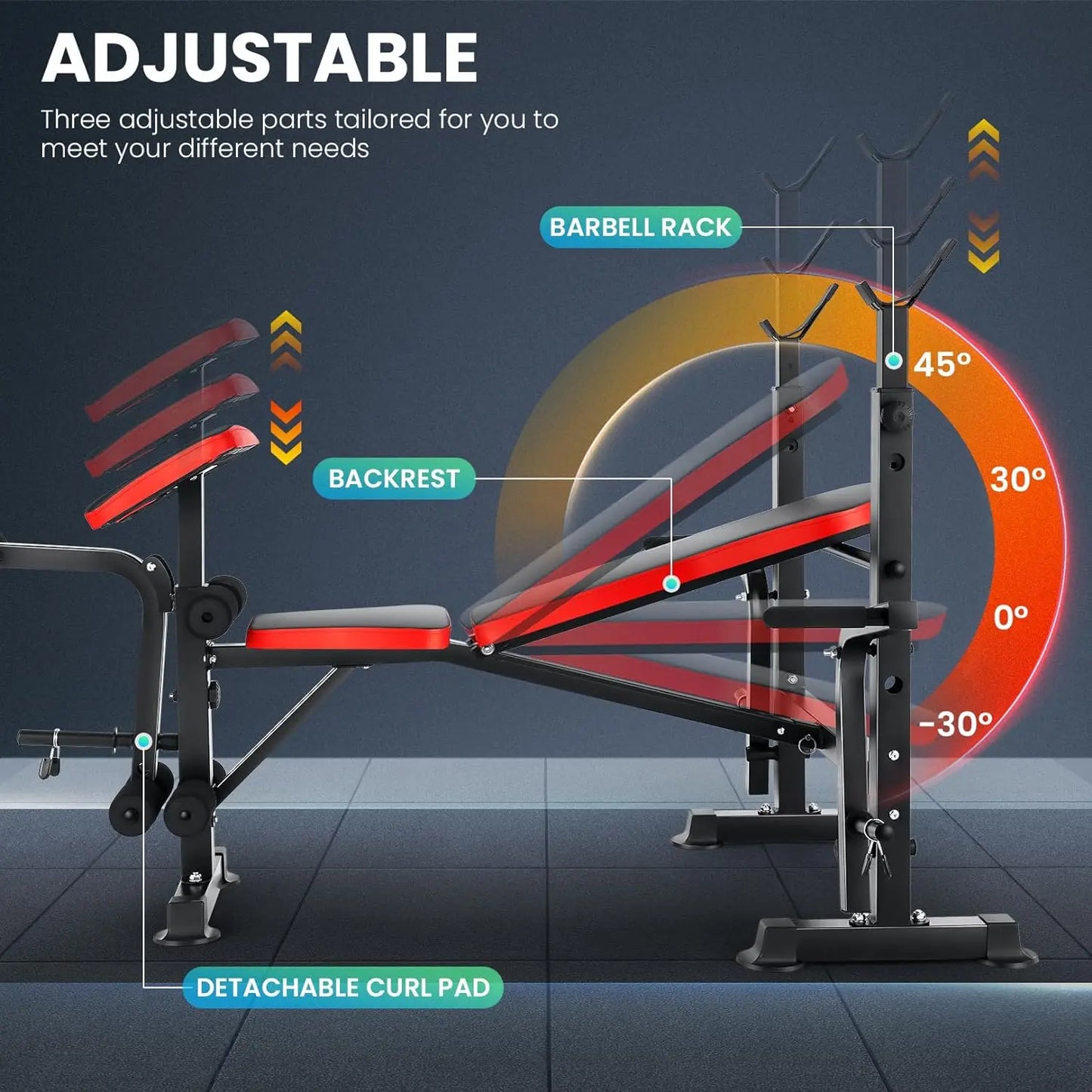 6 In 1 Weight Bench Set With Squat Rack And Barbell Storage