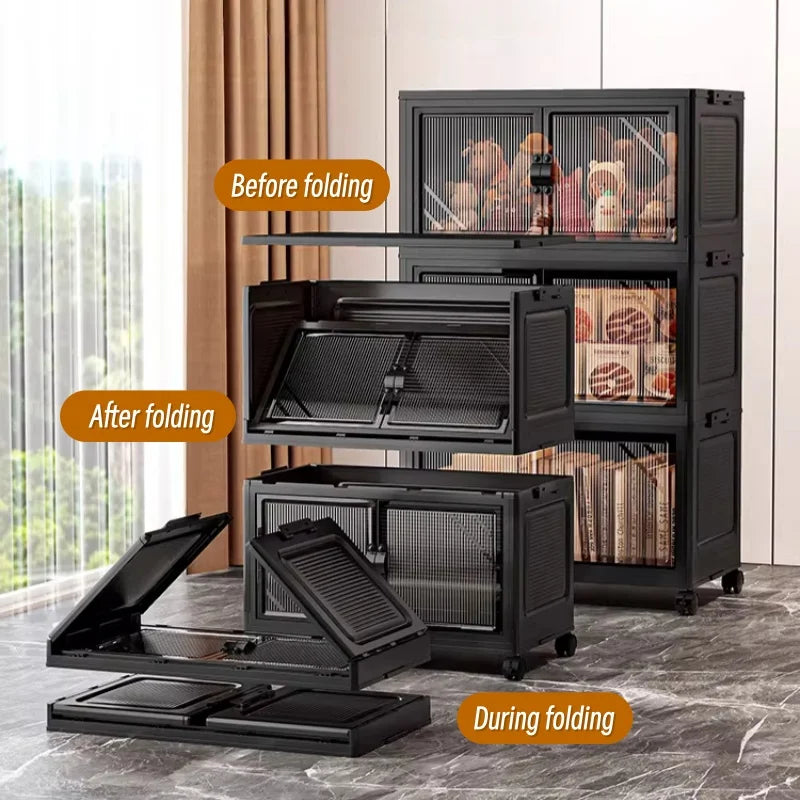 Onenoble Foldable Stackable Storage Cabinet With Clear Doors