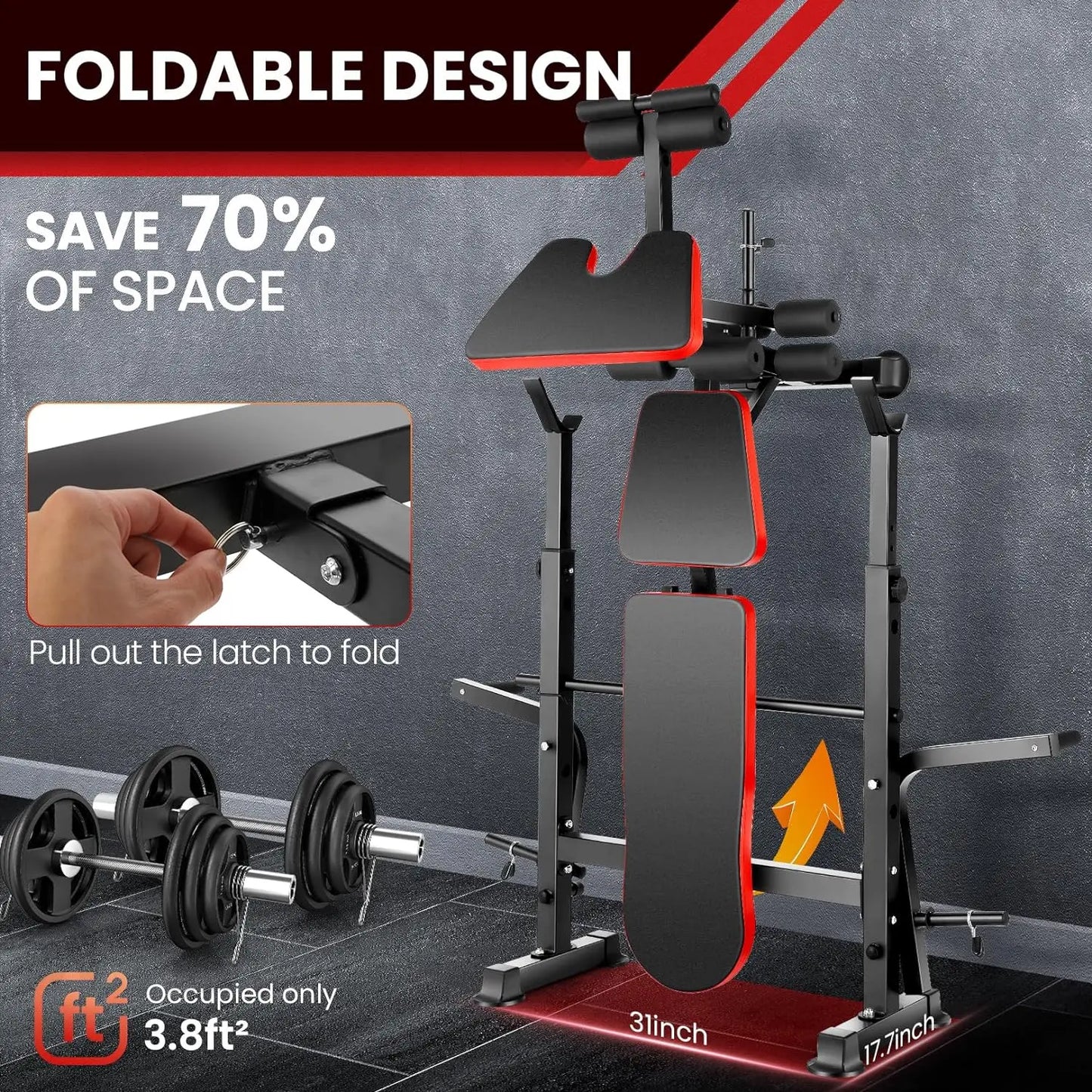 6 In 1 Weight Bench Set With Squat Rack And Barbell Storage