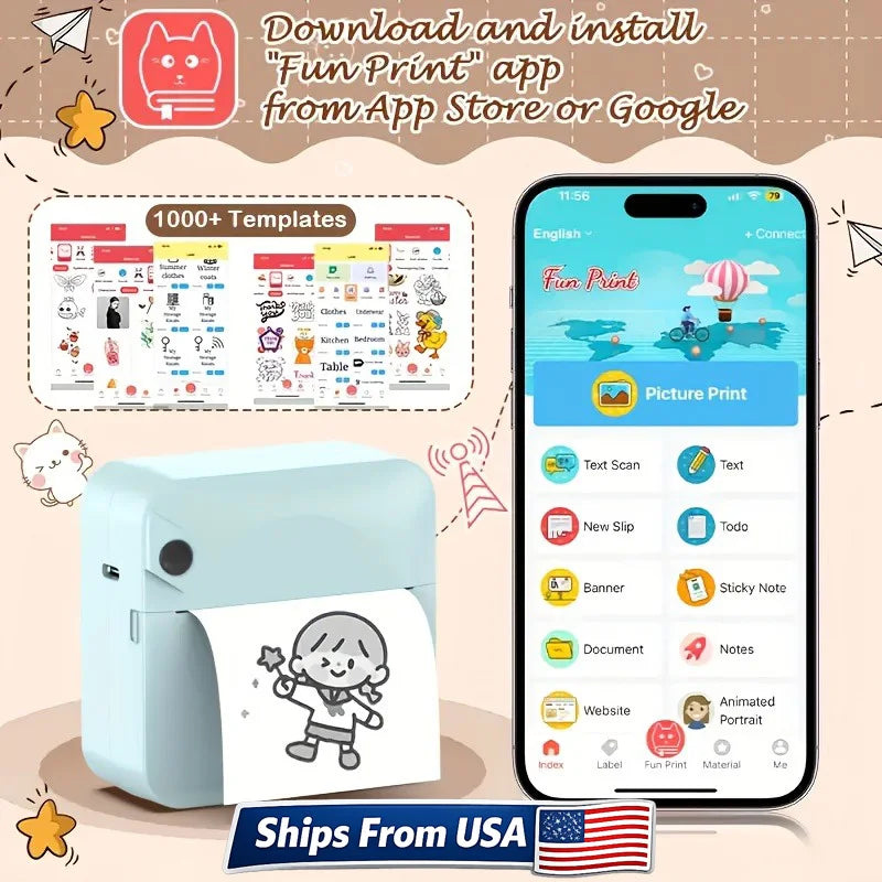 Portable Inkless Bluetooth Thermal Sticker Printer For Notes And Labels
