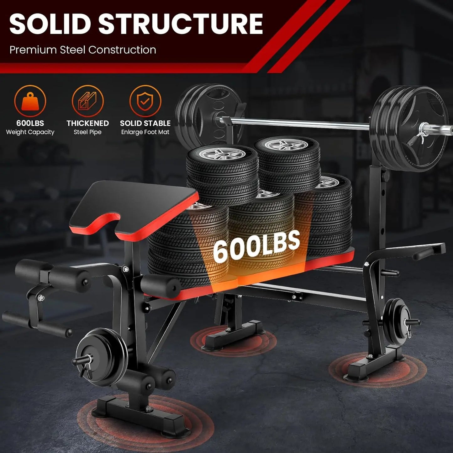 6 In 1 Weight Bench Set With Squat Rack And Barbell Storage
