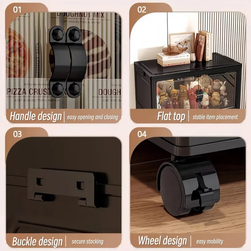 Onenoble Foldable Stackable Storage Cabinet With Clear Doors