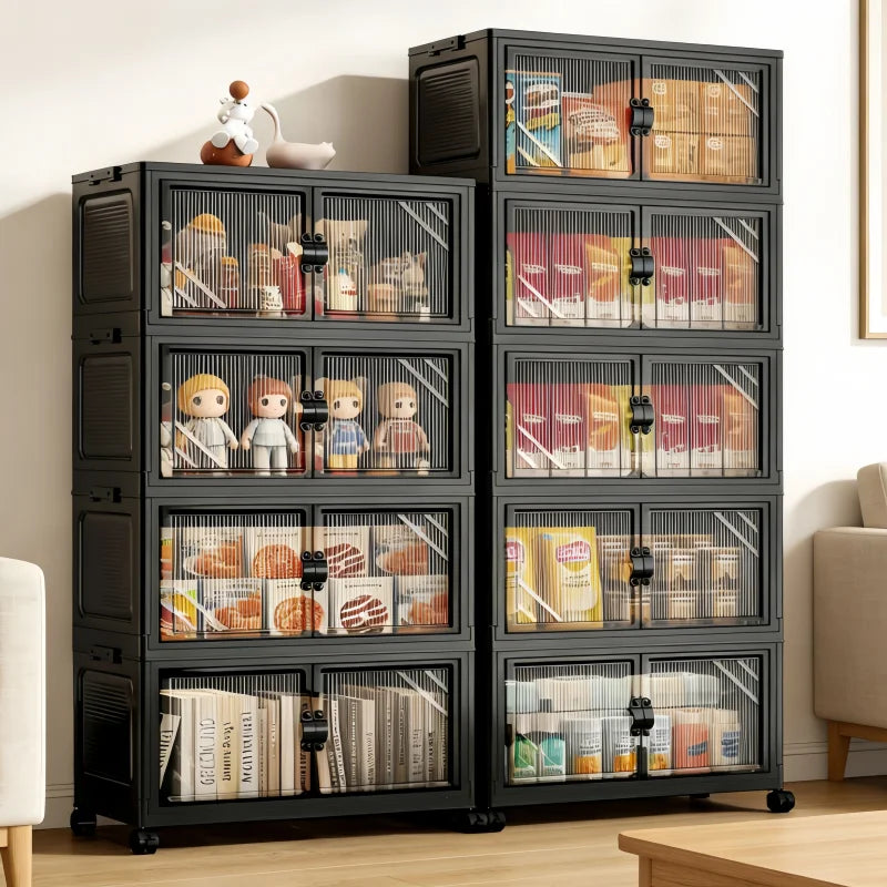 Onenoble Foldable Stackable Storage Cabinet With Clear Doors