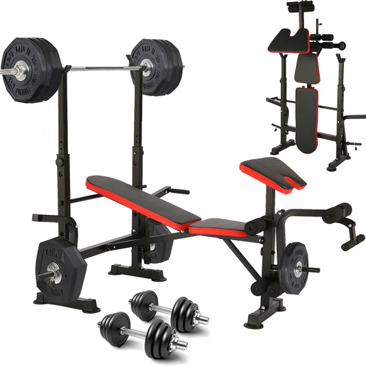 6 In 1 Weight Bench Set With Squat Rack And Barbell Storage