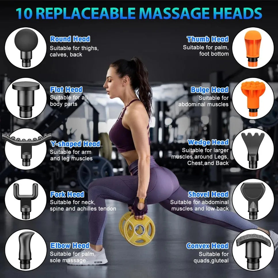 Fascial Massage Gun Neck Massager USB Percussion Tool 10 Heads