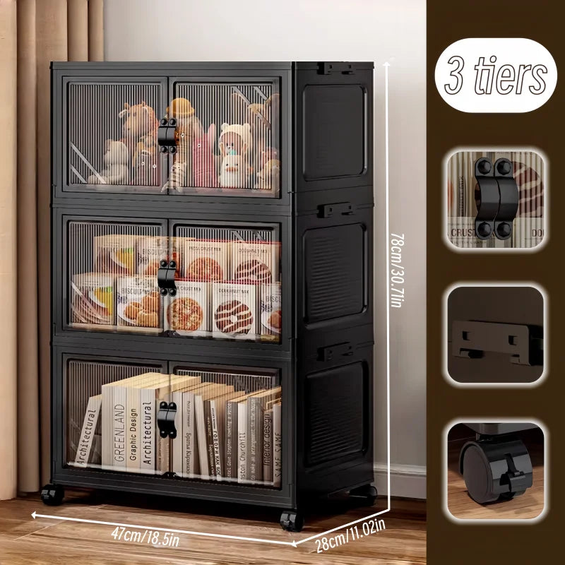 Onenoble Foldable Stackable Storage Cabinet With Clear Doors