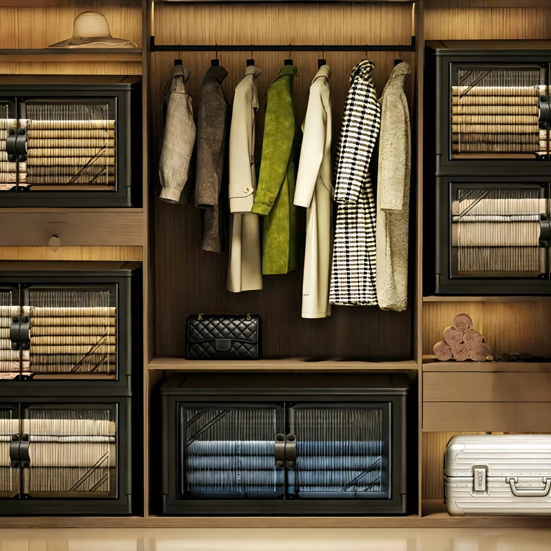 Onenoble Foldable Stackable Storage Cabinet With Clear Doors