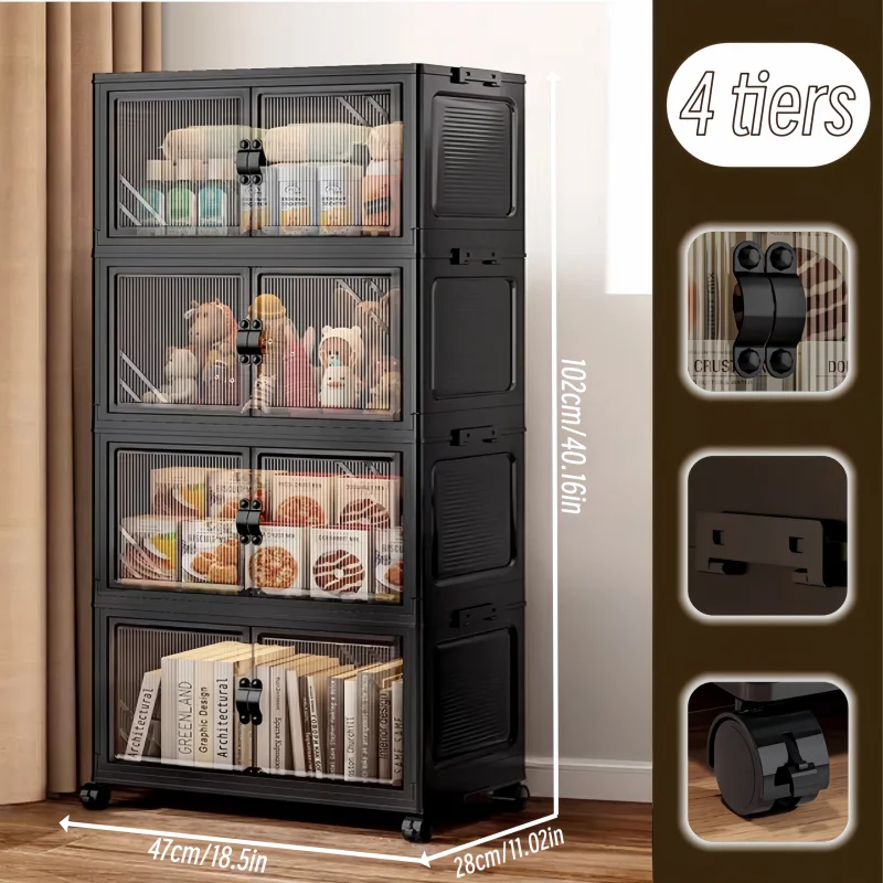 Onenoble Foldable Stackable Storage Cabinet With Clear Doors
