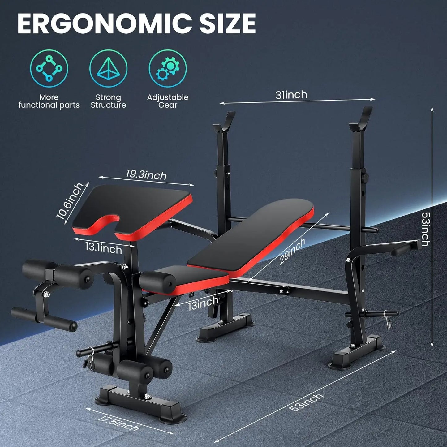 6 In 1 Weight Bench Set With Squat Rack And Barbell Storage