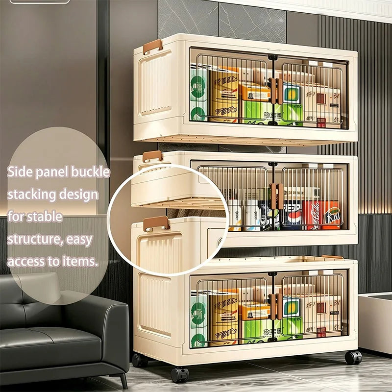 Foldable Stackable Plastic Storage Cabinet With Wheels And Magnetic Doors