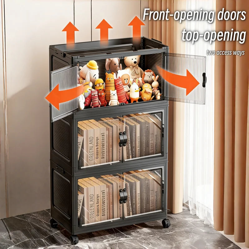 Onenoble Foldable Stackable Storage Cabinet With Clear Doors
