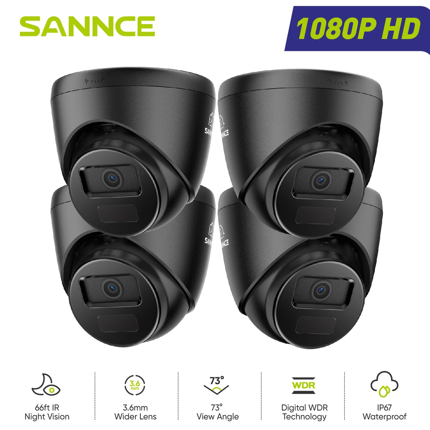SANNCE 2MP 1080P Bullet CCTV Camera 3.6mm Lens Night Vision DVR