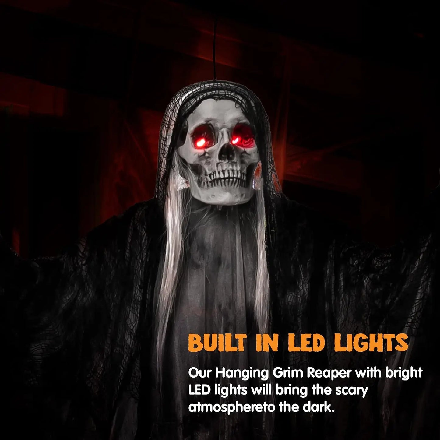 Joyfy Animated Grim Reaper Halloween Decoration Glowing Eyes Voice Control