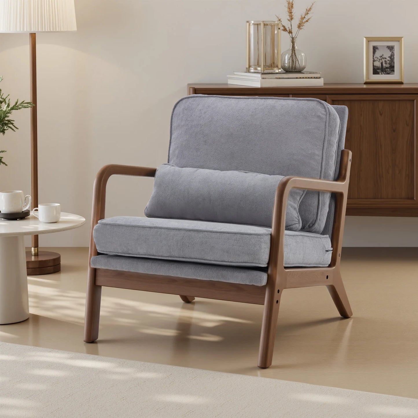 JHK Mid Century Modern Chair With Solid Wood Frame Arms