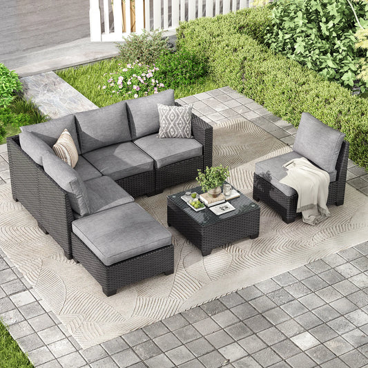 Patio Sectional Sofa Set Outdoor Furniture With Ottoman