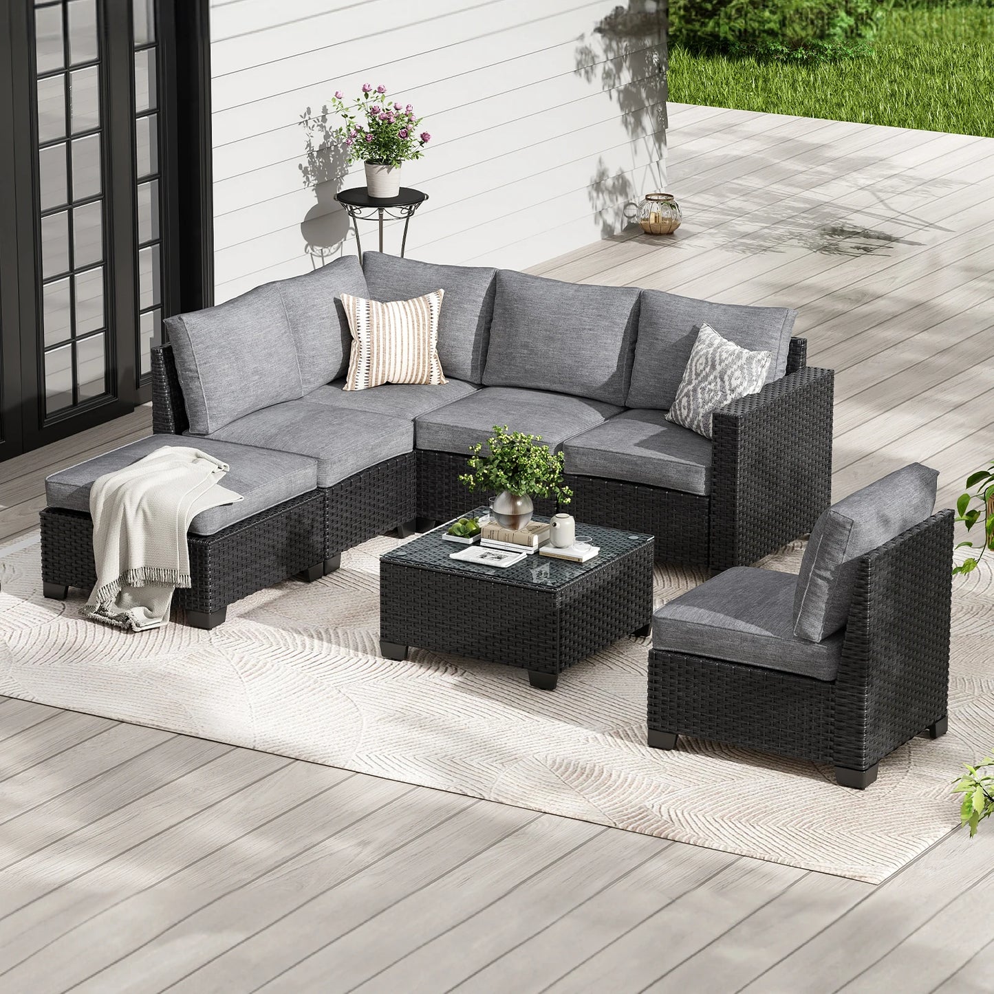 Patio Sectional Sofa Set Outdoor Furniture With Ottoman