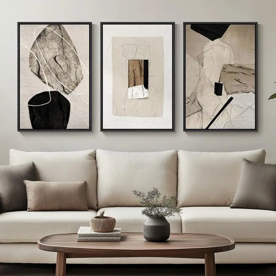 Neutral Abstract Wall Art Set of 3 Modern Canvas Prints