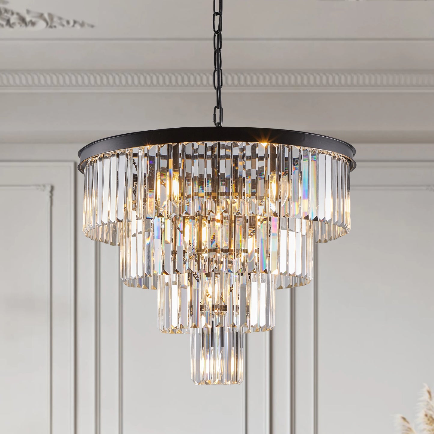 Longree Three Fourth Tier Crystal Chandelier Ceiling Light Elegant