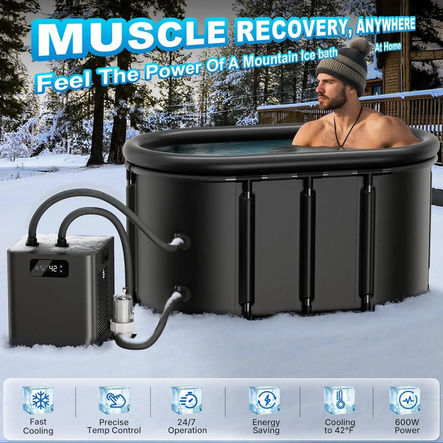 Ice Bath Chiller Cold Plunge Tub Kit 1.3 HP With External Filter Pump