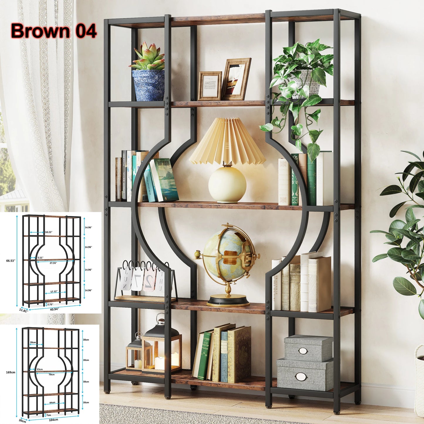 Tribesigns Industrial 5 Tier Etagere Bookcase Freestanding Bookshelf