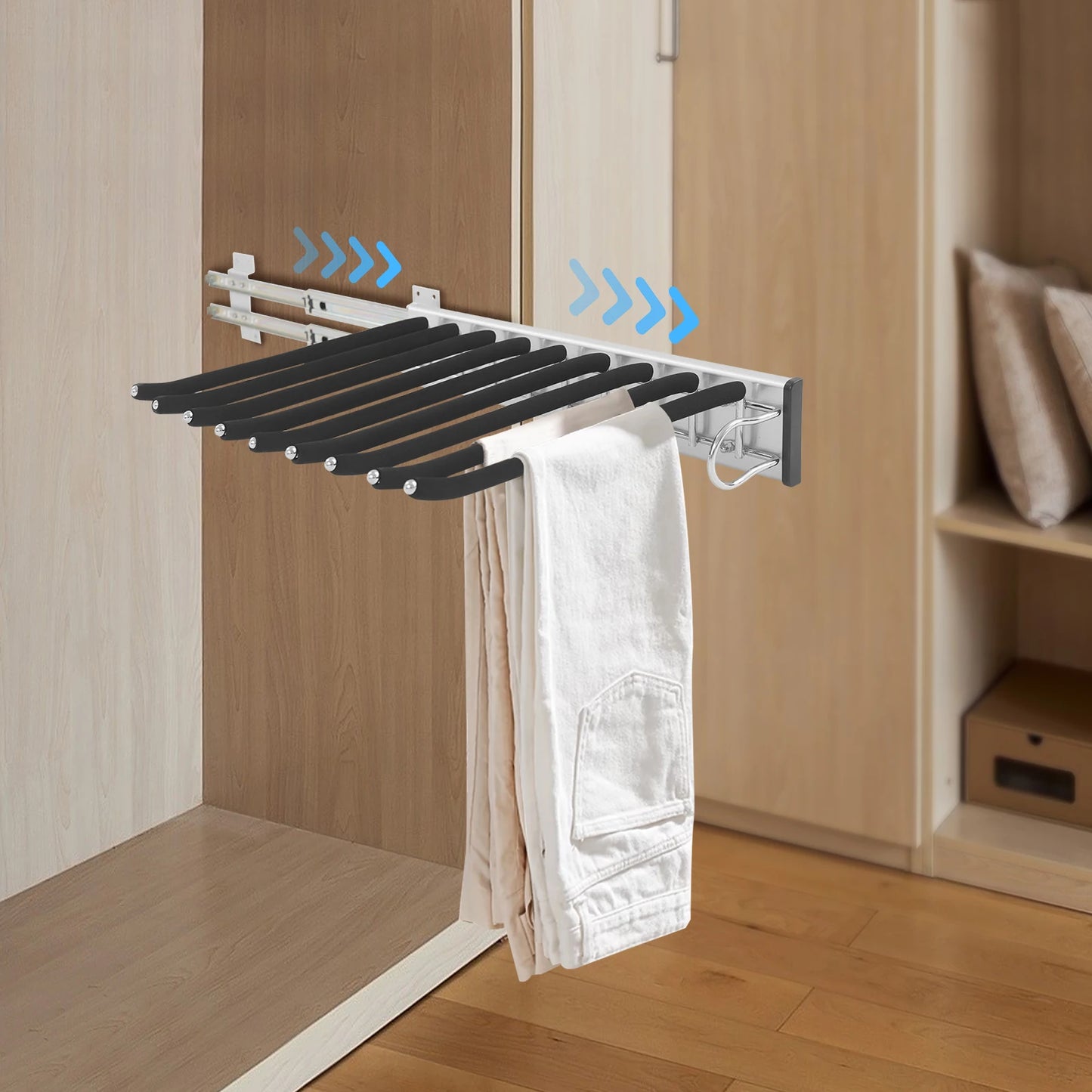 Bymaocar Pull Out 9 Rods Trousers Rack Retractable Wardrobe Organizer