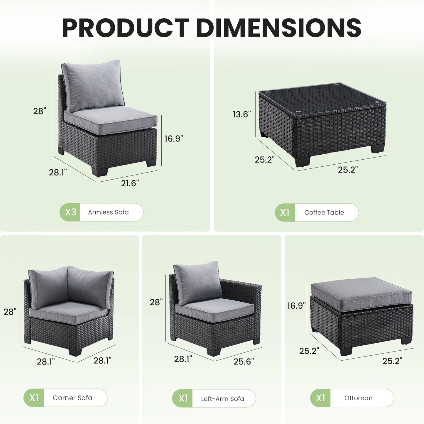 Patio Sectional Sofa Set Outdoor Furniture With Ottoman