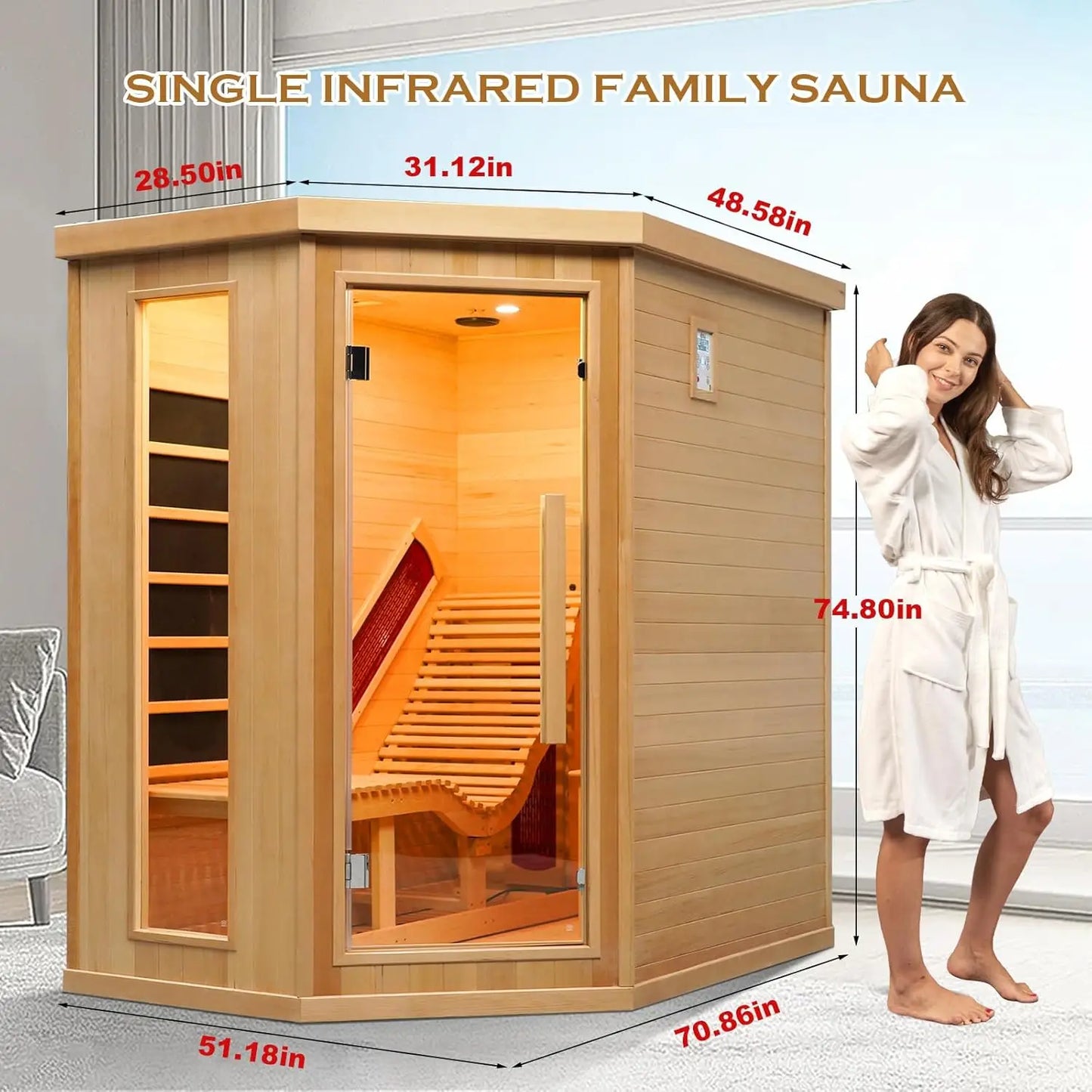 SMARTMAK Far Infrared Hemlock Wood Sauna Indoor Spa