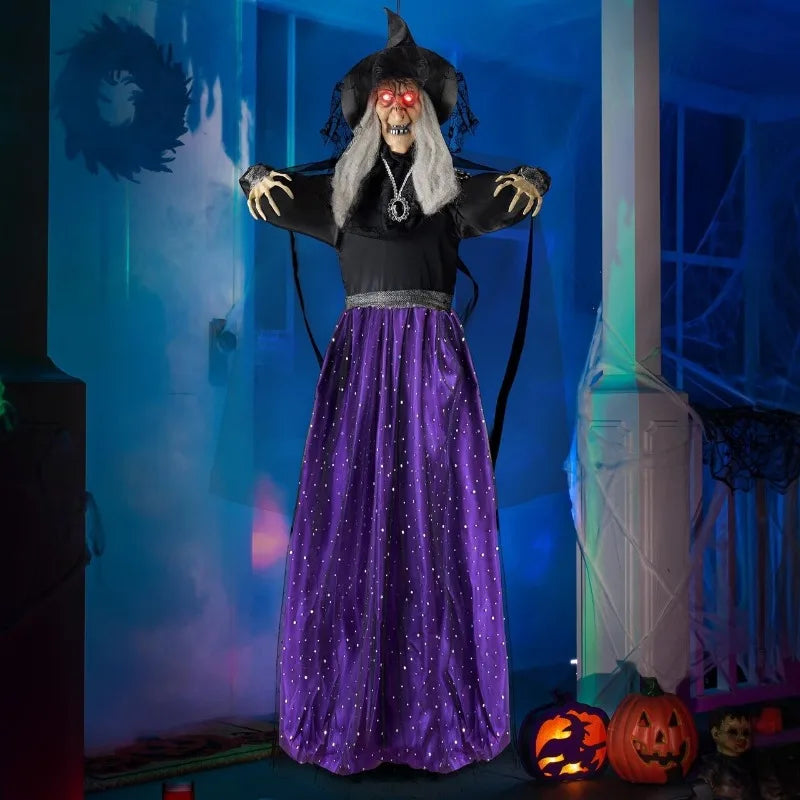 Animated Witch Halloween Decoration With Sound Activated Led Lights