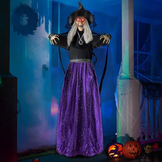 Animated Witch Halloween Decoration With Sound Activated Led Lights