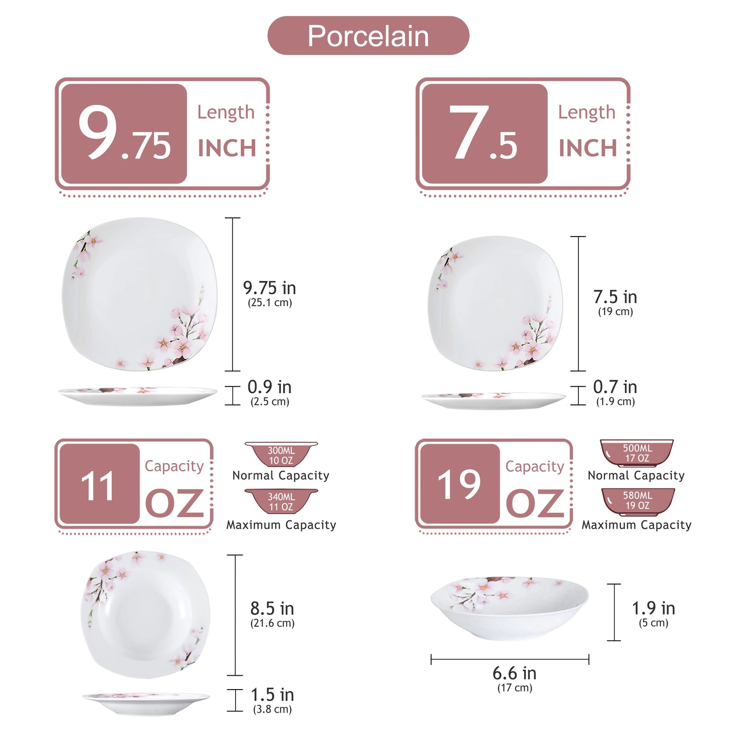 Malacasa Annie Porcelain Dinnerware Set Floral Service for 6